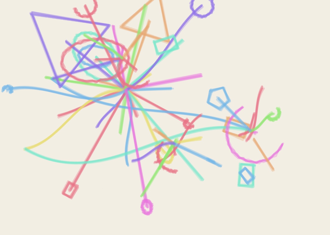 Abstract algorithmic marker artwork from ALGO/ART's Radiant Systems system. Generated from seed AA-20261005-07-29171 using golden-ratio composition rules and imperfect scribble marker strokes.