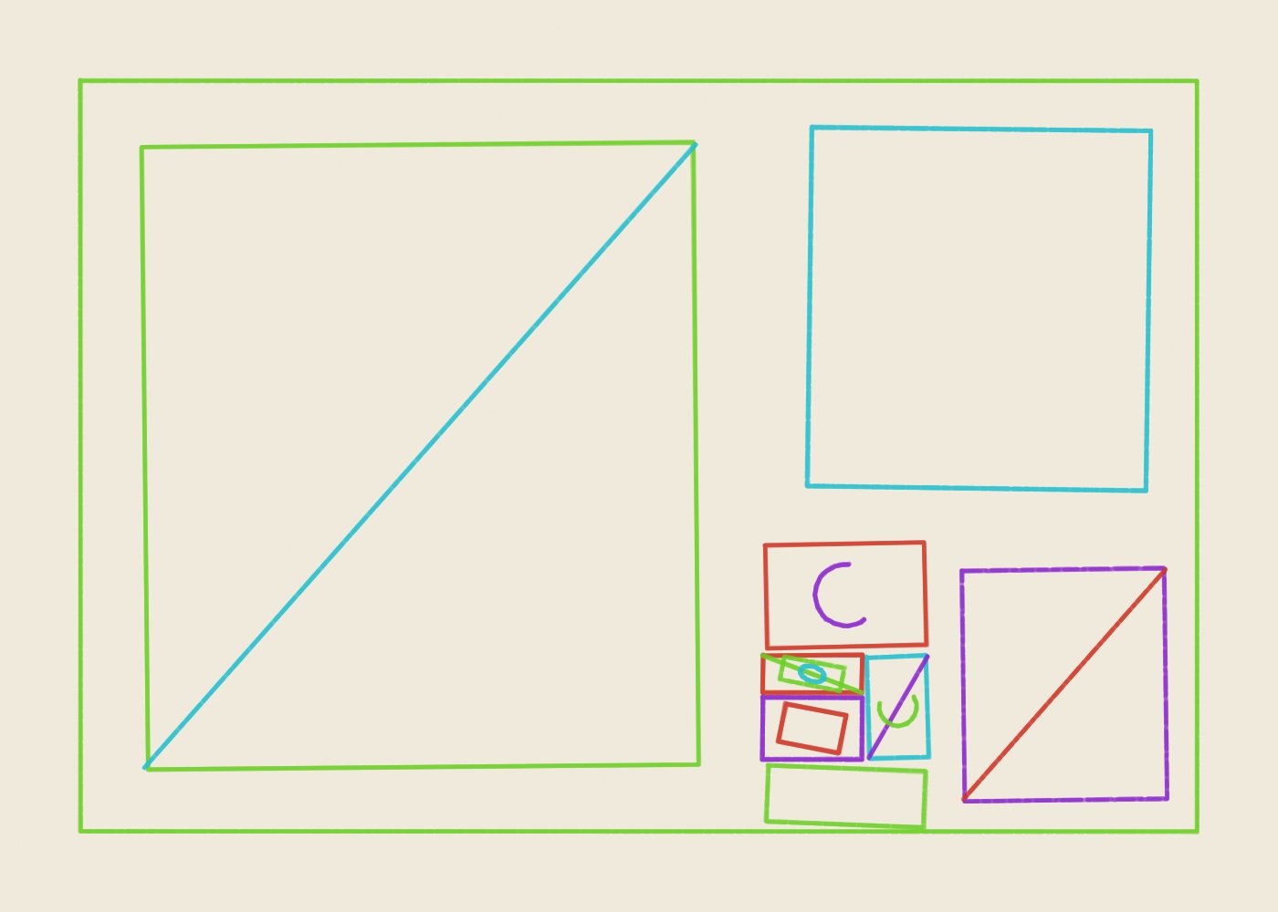 Abstract algorithmic marker artwork from ALGO/ART’s Recursive Divisions series. The artwork is divided into 8 rectangular territories, with nested lines and shapes forming an architectural composition across the canvas.