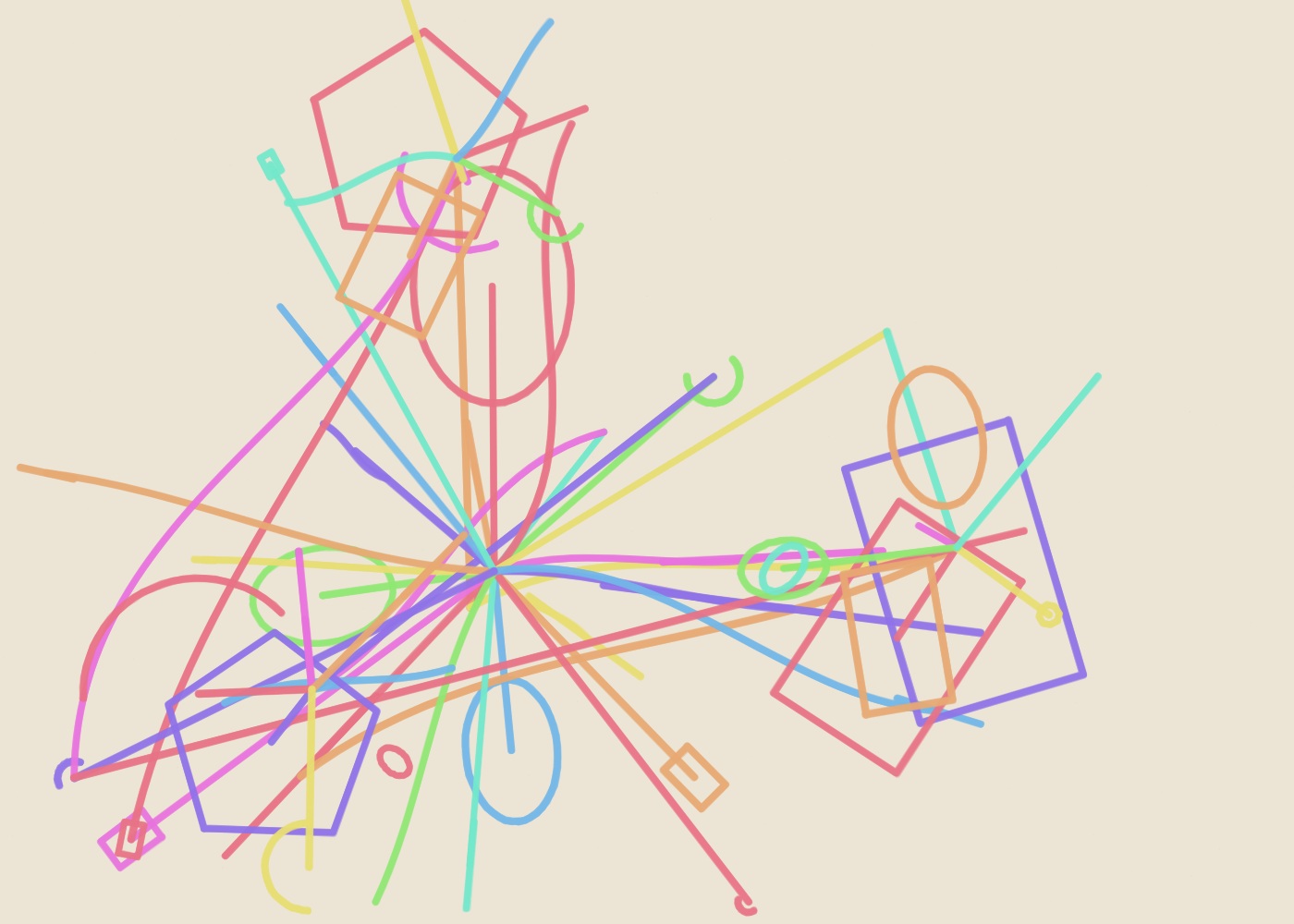 Abstract algorithmic marker artwork from ALGO/ART’s Radiant Systems series. 4 radiating hubs organise 48 outward marks, concentrating visual energy around the centre.