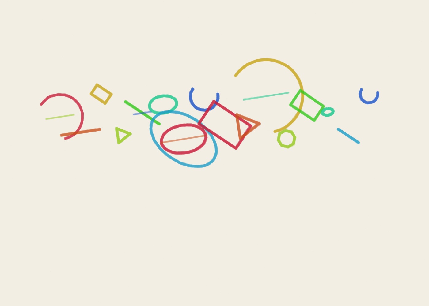 Abstract algorithmic marker artwork from ALGO/ART’s Constructed Forms series. Independent geometric forms are arranged as a constructed composition, with 2 large anchor forms and smaller supporting shapes around the centre.