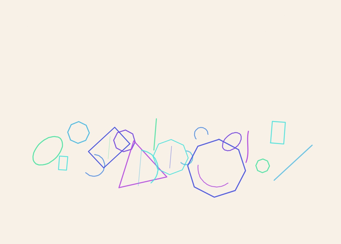 Abstract algorithmic marker artwork from ALGO/ART’s Constructed Forms series. Independent geometric forms are arranged as a constructed composition, with 2 large anchor forms and smaller supporting shapes around the lower centre.