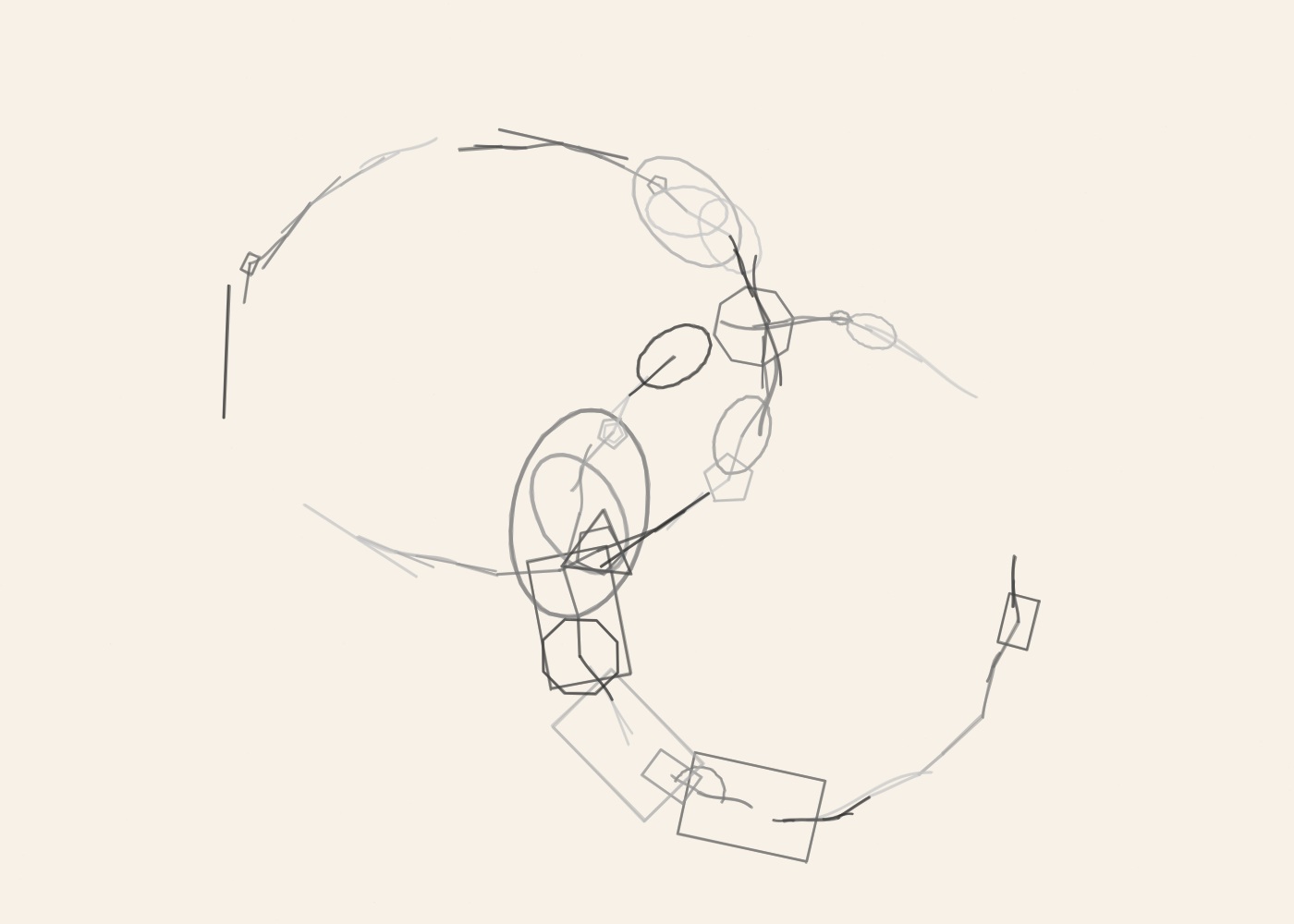 Abstract algorithmic marker artwork from ALGO/ART’s Golden Trajectories series. The composition follows a orbit trajectory through the centre, with marker forms distributed along the path rather than on a regular grid.