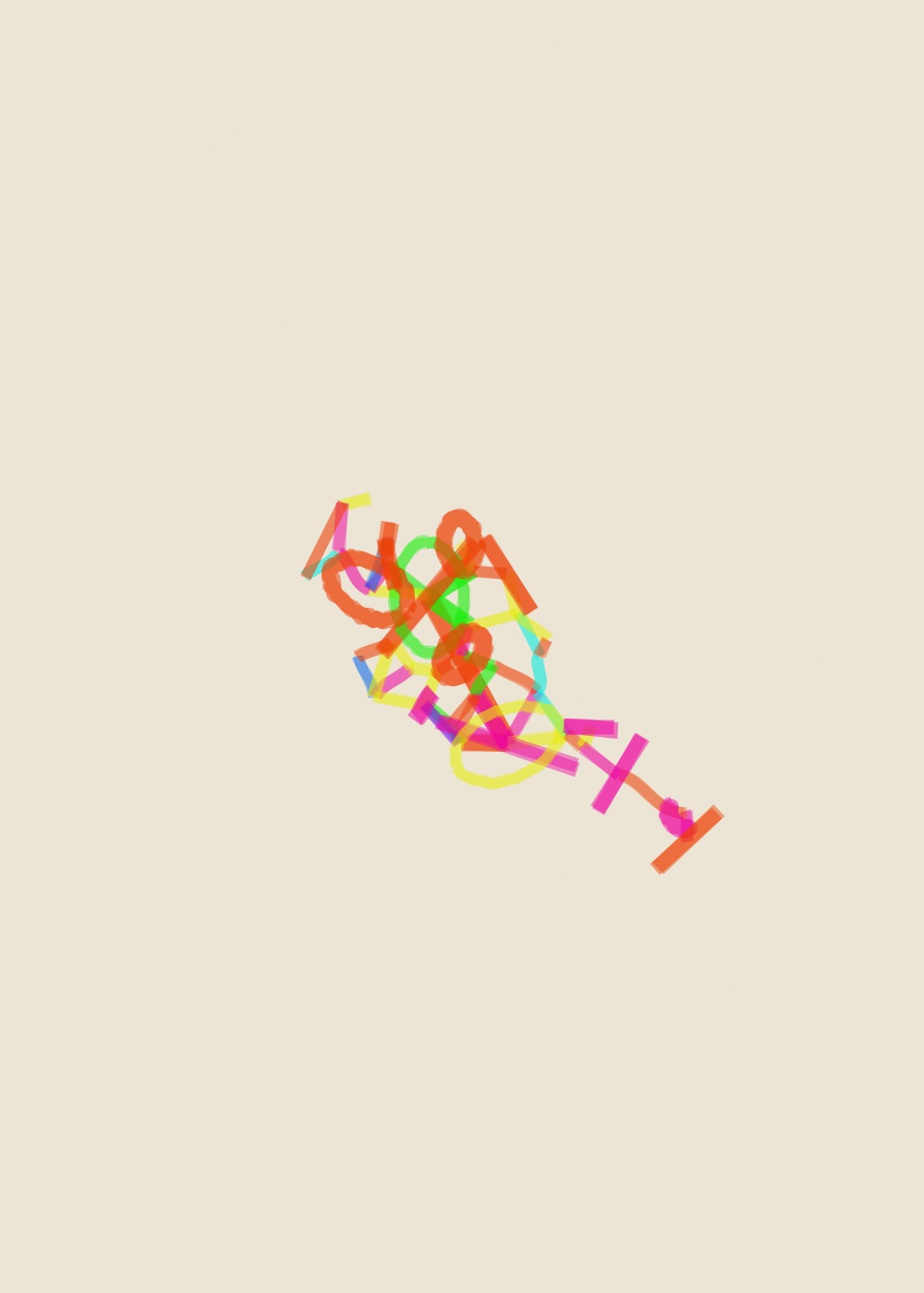 Abstract algorithmic marker artwork from ALGO/ART’s Connected Fields series. A connected field of 34 nodes and 49 links forms a graph-like marker composition, anchored by 2 dominant nodes.