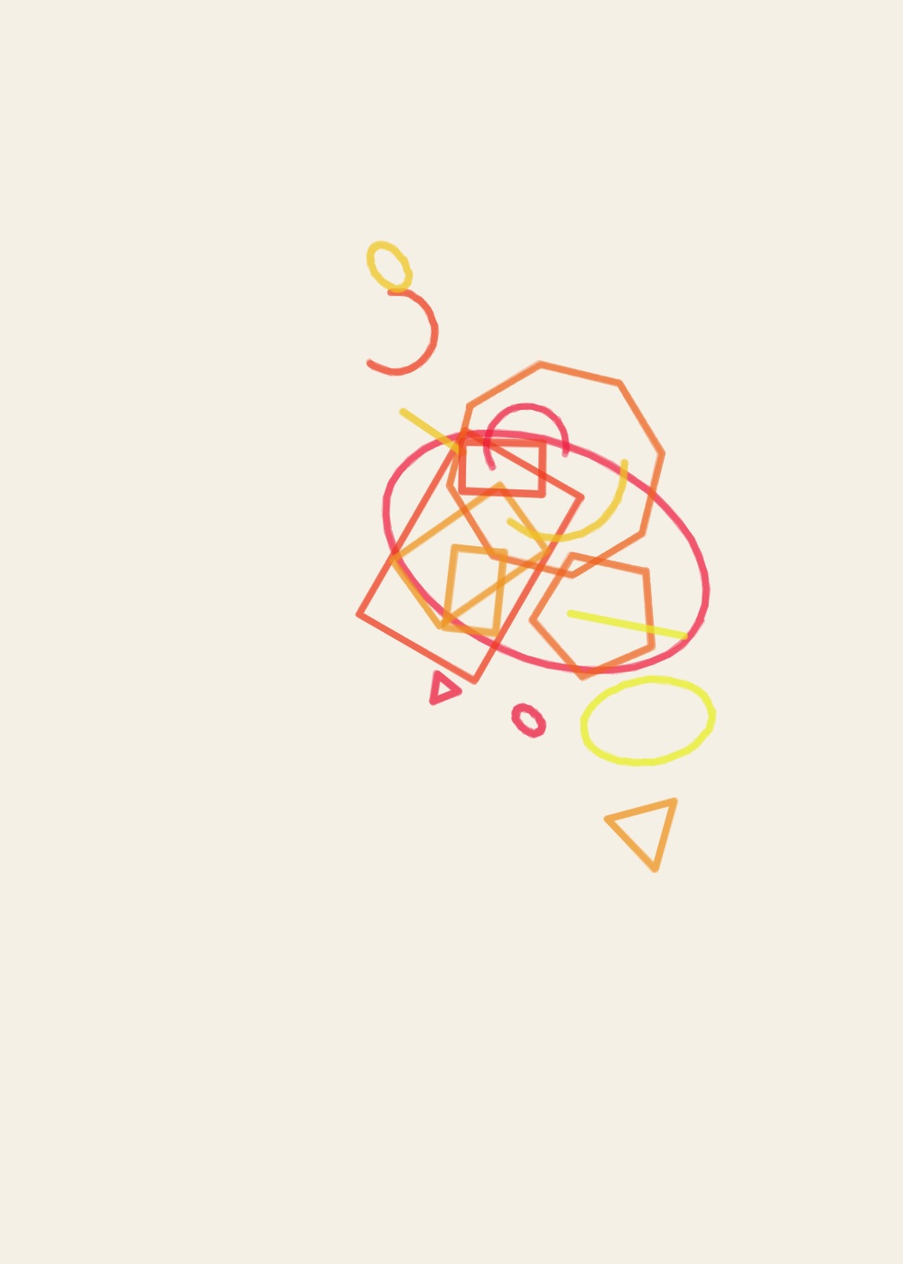 Abstract algorithmic marker artwork from ALGO/ART’s Constructed Forms series. Independent geometric forms are arranged as a constructed composition, with 3 large anchor forms and smaller supporting shapes around the centre.