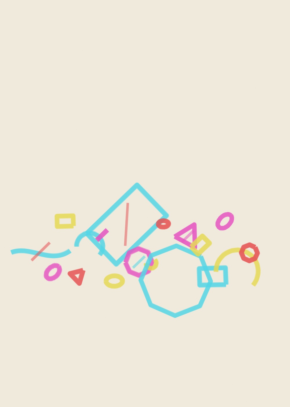 Abstract algorithmic marker artwork from ALGO/ART’s Constructed Forms series. Independent geometric forms are arranged as a constructed composition, with 2 large anchor forms and smaller supporting shapes around the lower centre.